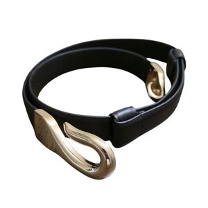 Chico's Gold Hook Buckle and Black Leather Belt Size S/M. (See Description)